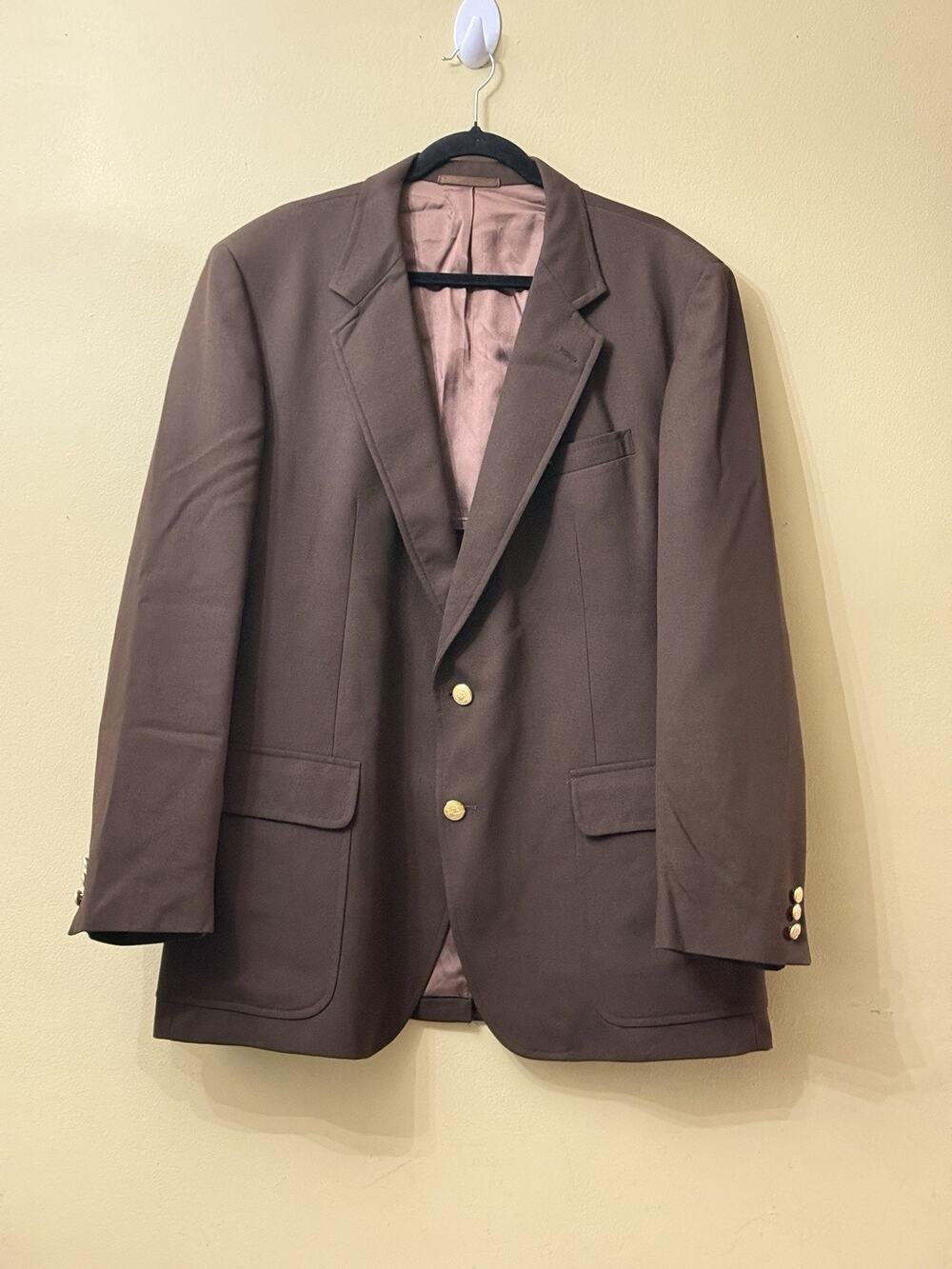 Stanley Blacker Blazer Mens 46 48 Brown Hopsack Brass Button ACTWU Dark Academi